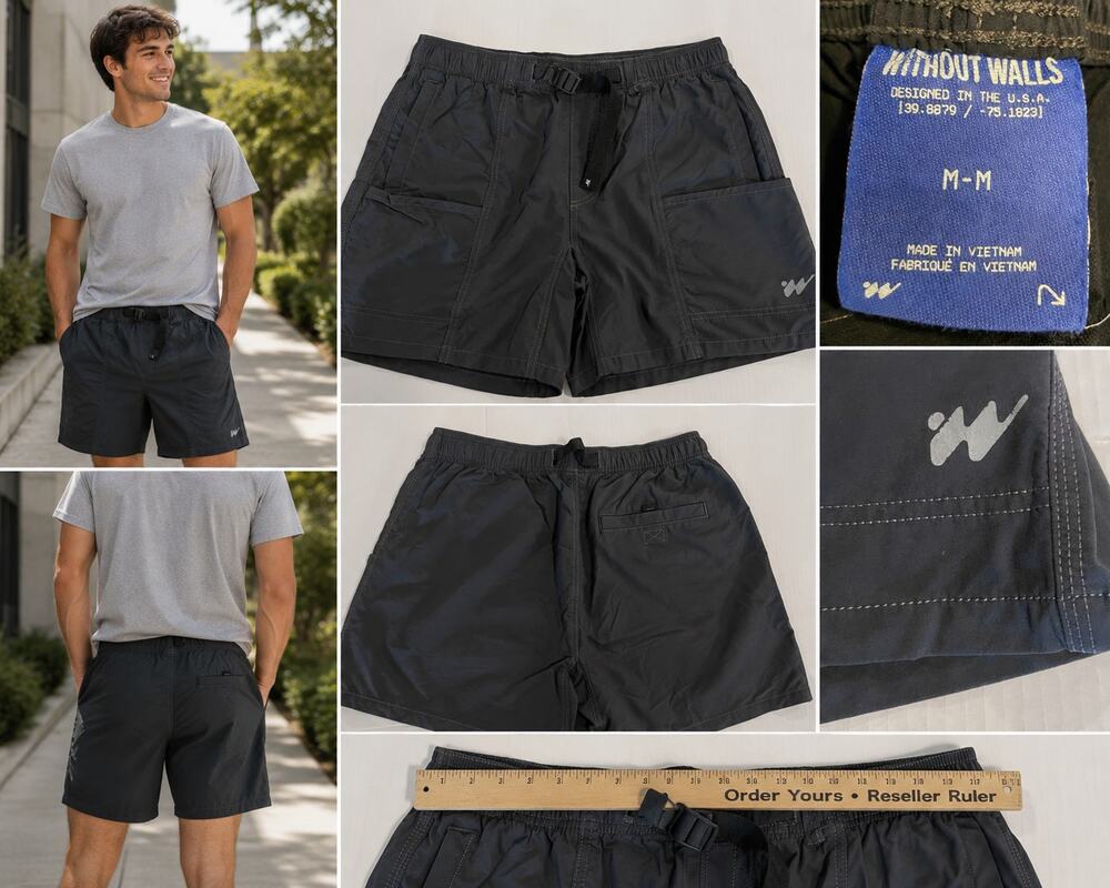 Without Walls Men’s Utility Shorts Medium Black Gray Belt Hiking Outdoor Cargo